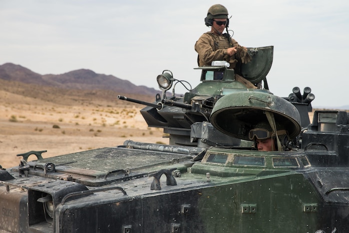 U.S. Marines with 2nd Amphibian Assault Battalion, Marine Air-Ground Task Force-8 (MAGTF), prepare to conduct a dry run prior to a live fire range during Integrated Training Exercise 5-17 (ITX) at Lead Mountain, Marine Corps Air Ground Combat Center Twentynine Palms, Calif., July 18, 2017. The purpose of ITX is to create a challenging, realistic training environment that produces combat-ready forces capable of operating as an integrated MAGTF. (U.S. Marine Corps photo by Cpl. Christopher A. Mendoza)