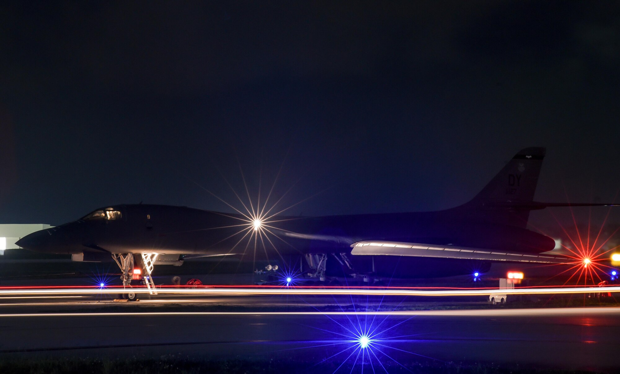 A U.S. Air Force B-1B Lancer assigned to the 9th Expeditionary Bomb Squadron, deployed from Dyess Air Force Base, Texas, prepares for take off from Andersen Air Force Base, Guam to conduct bilateral training mission with Royal Australian Air Force Joint Terminal Attack Controllers (JTACs) on July 18. The mission is part of Talisman Saber 17 a training exercise designed to maximize combined training opportunities and conduct maritime preposition and logistics operations in the Pacific. (U.S. Air Force Photo by Staff Sgt. Joshua Smoot)