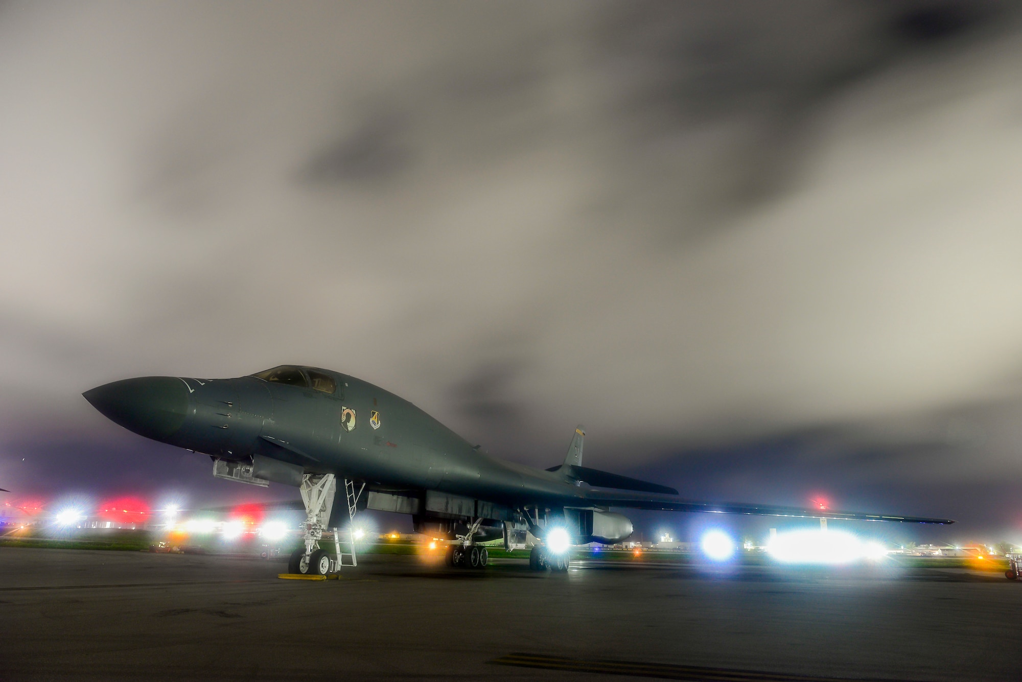 A U.S. Air Force B-1B Lancer assigned to the 9th Expeditionary Bomb Squadron, deployed from Dyess Air Force Base, Texas, sits on the runway at Anderson Air Force Base, Guam July 18, 2017. The Lancer departed Guam to conduct bilateral training missions with Royal Australian Air Force Joint Terminal Attack Controllers (JTACs) for Talisman Saber 17. The flights were also flown as part of U.S. Pacific Command’s Continuous Bomber Presence mission in order to enhance combined interoperability with Australian counterparts. (U.S. Air Force photo by Airman 1st Class Christopher Quail)
