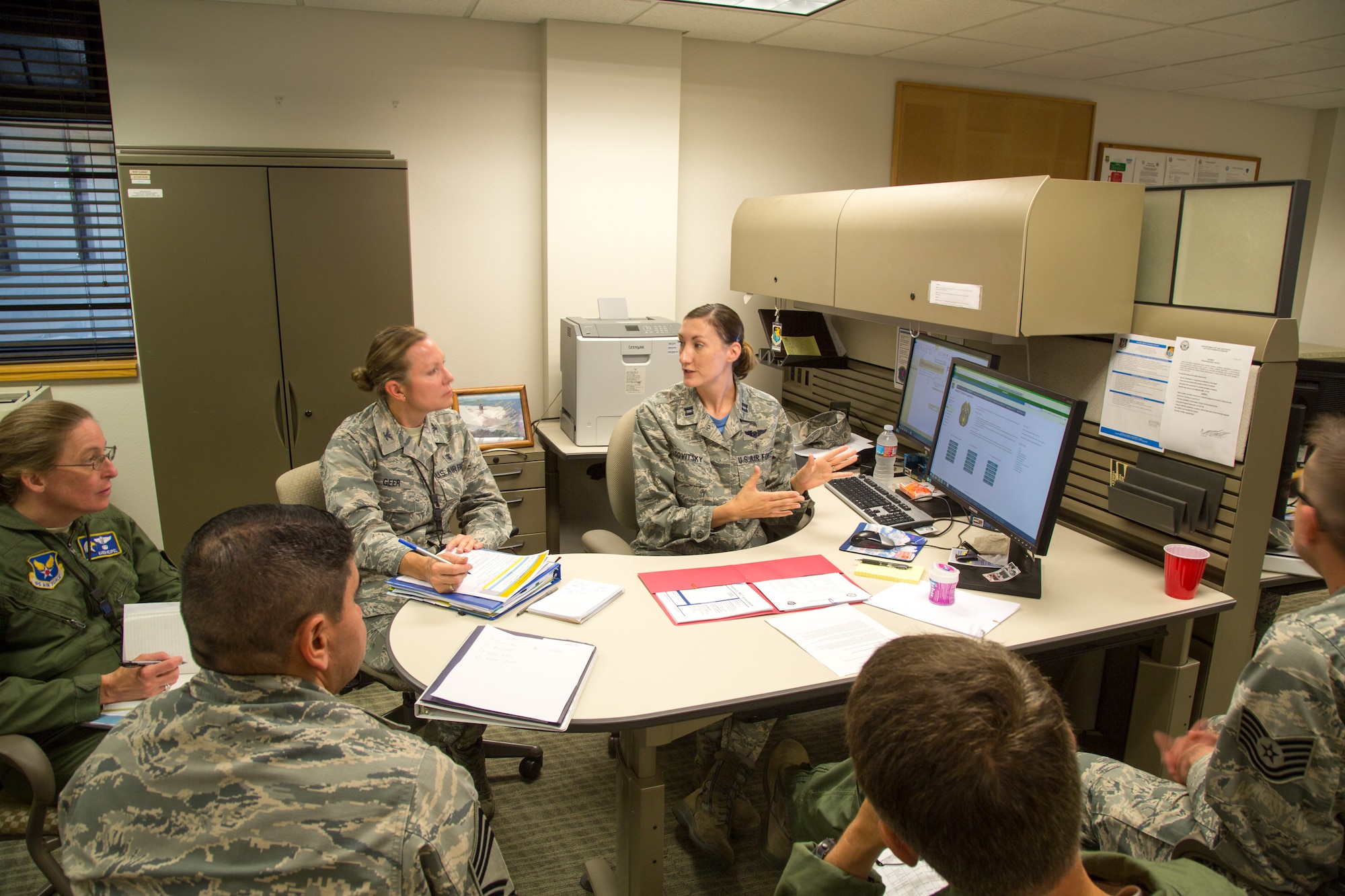 The AFRC Inspector General team from Robins AFB, Ga. kicks off the"capstone" Unit Effectiveness Inspection (UEI) for the 349 AMW at Travis Air Force Base, Calif., July 21, 2017. The UEI is a biennial inspection to evaluate Wing performance. (U.S. Air Force photos by Maj. Samuel Lee)