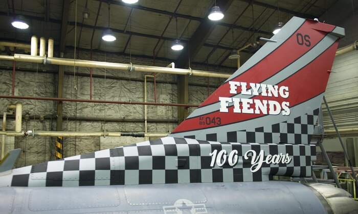 The 36th Fighter Squadron Flying Fiends Centennial F-16 Fighting Falcon sits after receiving fresh paint in the corrosion shop at Osan Air Base, Republic of Korea, June 21, 2017. The 51st Maintenance Squadron’s Corrosion Control Team painted the jet in honor of the 36th FS’s 100 years of service to the United States. (U.S. Air Force photo by Staff Sgt. Alex Fox Echols III)