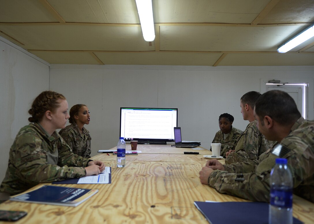 Deployed Airmen participate in Sexual Assault Prevention and Response Victim Advocate Training Course at an undisclosed location, East Africa, July 13, 2017. Airmen wanting to volunteer to be a victim advocate must undergo an initial 40-hour training program to provide assistance to survivors. (U.S. Air Force photo by Senior Airman Jimmie D. Pike)