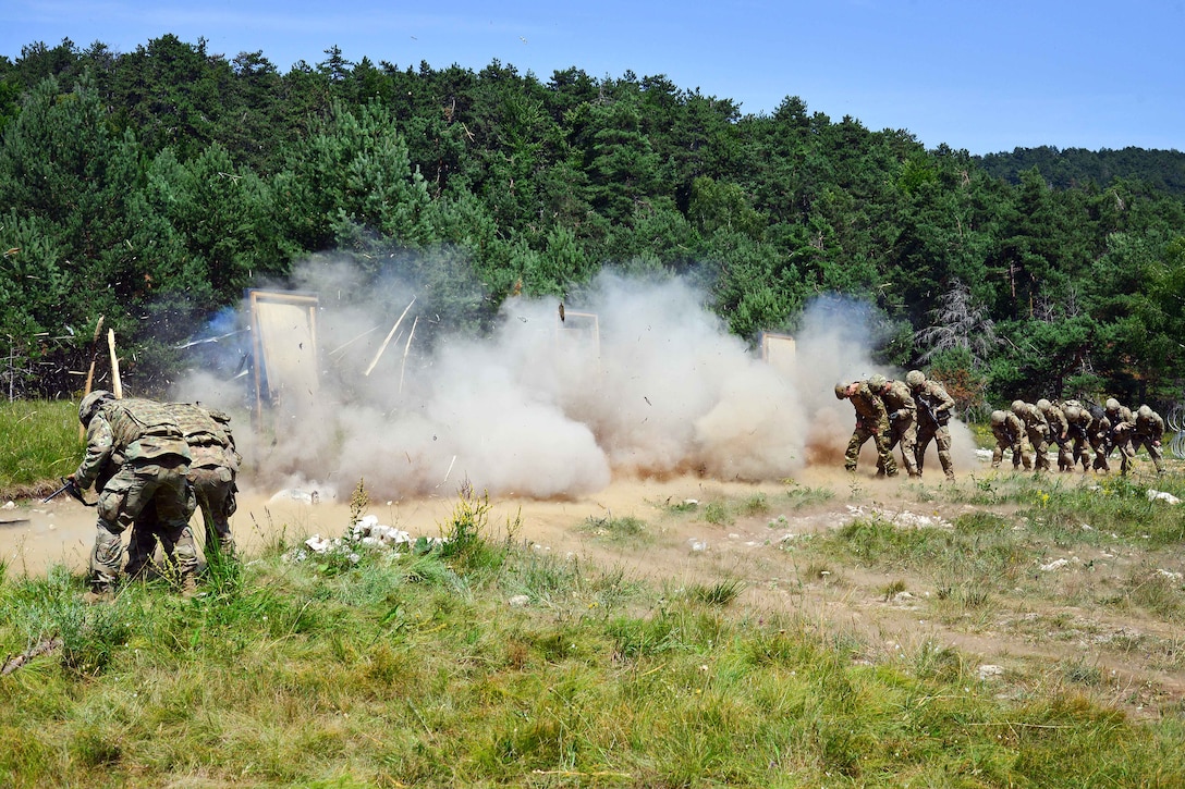 U.S. paratroopers conduct urban breach training as part of Exercise Rock Knight at Pocek Range in Postonja, Slovenia, July 20, 2017. Army photo by Paolo Bovo 