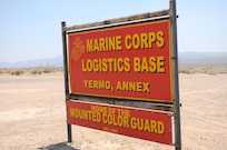 Entrance into Marine Corps Logistics Base, Yermo Annex, where sections of MCS arrived by rail for pickup and transport by the 250th Transportation Company.