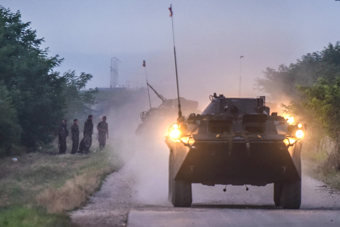Soldiers maneuver tactical vehicles during Exercise Saber Guardian 17 in Turzii, Romania, July 22, 2017. Army photo by Sgt. David Vermilyea