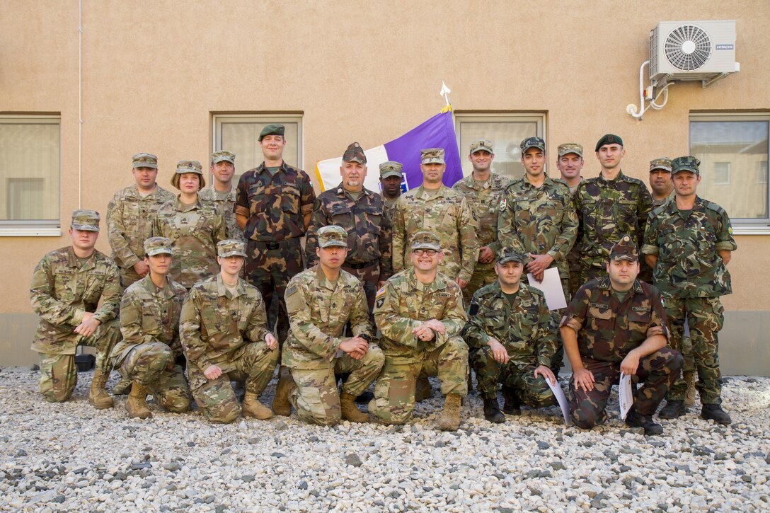 Col. Bradley Heston, 361st Civil Affairs Brigade Commander, thanks Civil Military Cooperation partners from Bulgaria, Hungary and Romania for their teamwork with U.S. Army civil affairs teams during Saber Guardian 17 at Novo Selo Training Area, July 21 (U.S. Army Reserve photo by Capt. Jeku Arce, 221st Public Affairs Detachment)