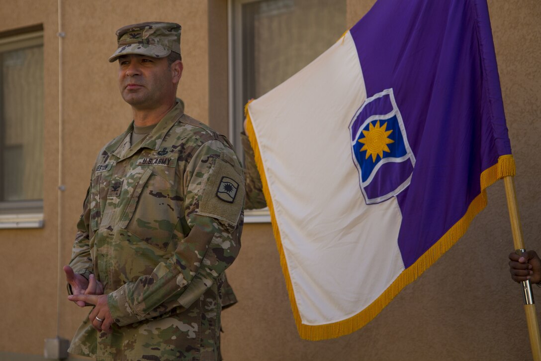 Col. Bradley Heston, 361st Civil Affairs Brigade (CA BDE) Commander, thanks soldiers from 361st CA BDE for their hard work during Saber Guardian 17 at Novo Selo Training Area, July 21 (U.S. Army Reserve photo by Capt. Jeku Arce, 221st Public Affairs Detachment)