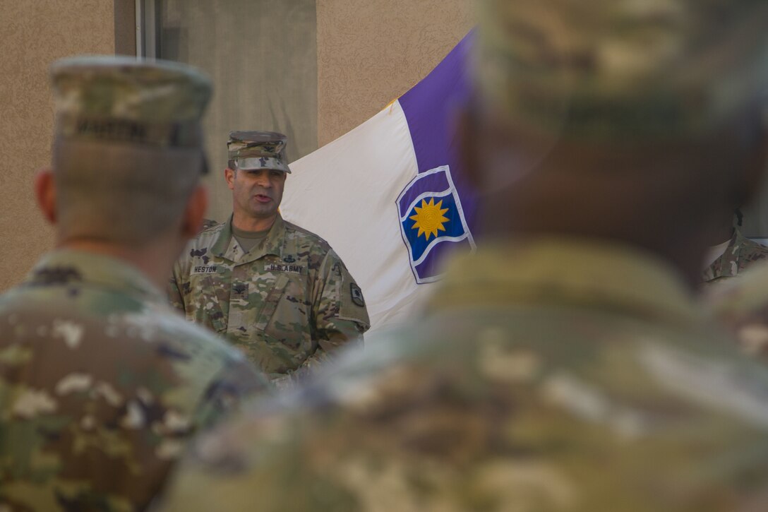 Col. Bradley Heston, 361st Civil Affairs Brigade (CA BDE) Commander, thanks soldiers from 361st CA BDE for their hard work during Saber Guardian 17 at Novo Selo Training Area, July 21 (U.S. Army Reserve photo by Capt. Jeku Arce, 221st Public Affairs Detachment)