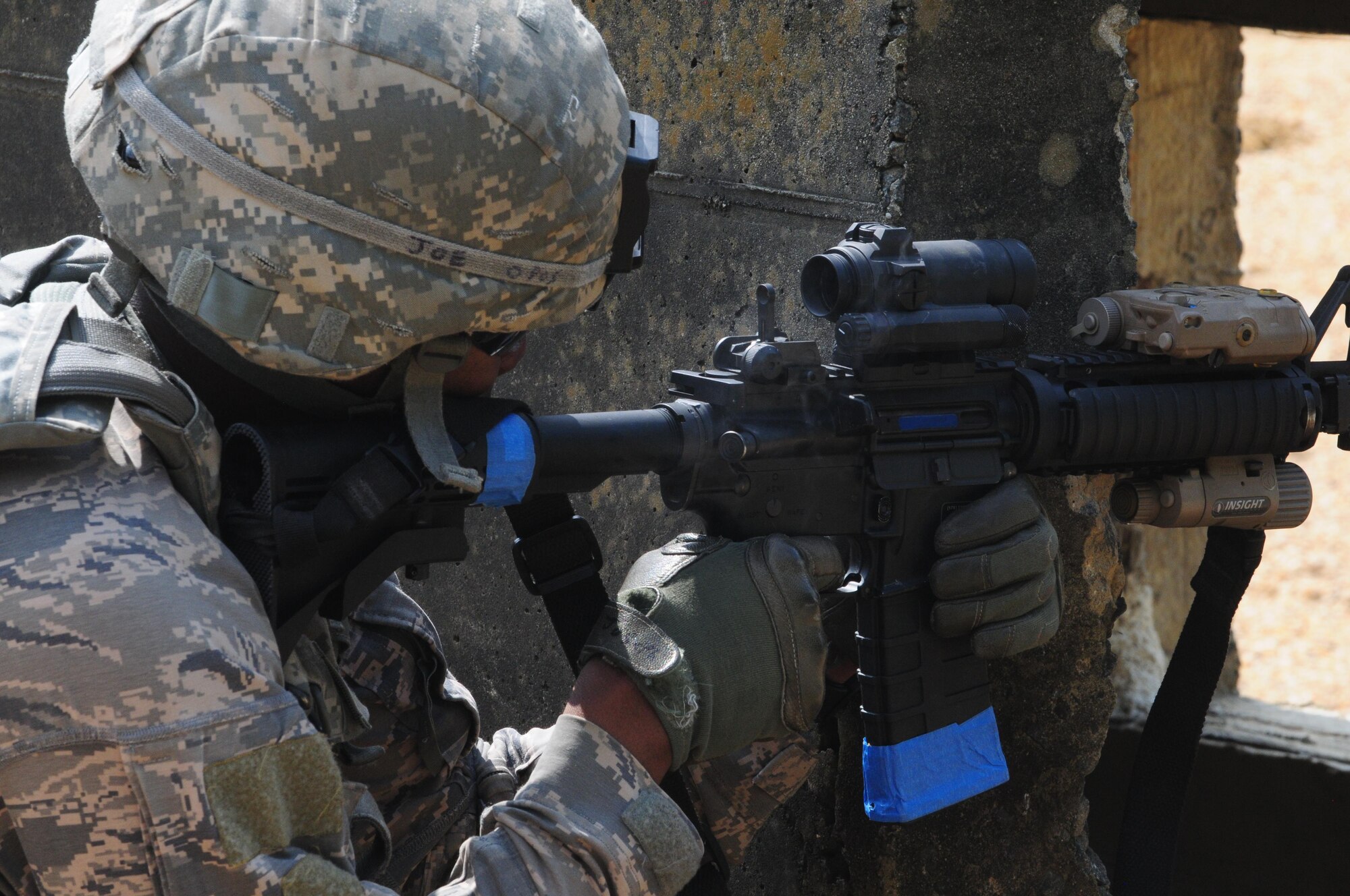 A member of the 916th Security Forces Squadron provides cover down range during “shoot, move and communicate” training on July 16, 2017, at Seymour Johnson Air Force Base, North Carolina. (U.S. Air Force photo by Senior Airman Jeramy Moore)
