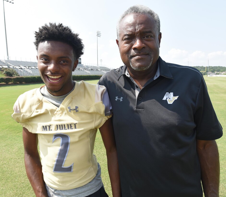 Jalan Sowell, star running back at Mt. Juliet High School, shared his story and comeback narrative of never giving up on ESPN's "Make A Wish" series at the Golden Bears' stadium in Mt. Juliet, Tenn., July 21, 2017.  He produced and starred in the ESPN segment that aired July 20 where he shared how he overcame adversity when a life-threatening pulmonary condition kept him from playing football.  His father James Sowell is a safety officer with the U.S. Army Corps of Engineers Nashville District.