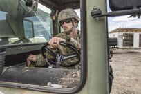 U.S. Army Reserve Soldier, Sgt. Travis Snelson, 733rd Engineer Company, Greenville, S.C., uses construction equipment to move a pallet of cinder blocks during Resolute Castle 17 at Cincu, Romania, July 15, 2017. Snelson owns a landscaping company in Asheville, N.C, and has traveled to Romania with his company to help complete construction of a new training facility that will provide Allied forces the opportunity to prepare for potential conflict. The entire operation is led by U.S. Army Reserve engineers, who moved Soldiers and equipment from the U.S. to Romania over a period of several weeks to complete the training facility. Resolute Castle improves interoperability, enhances confidence and security assurance between partner nations, while improving infrastructure, capability and capacity at select locations throughout Europe. (U.S. Army Reserve photo by Staff Sgt. Felix R. Fimbres)