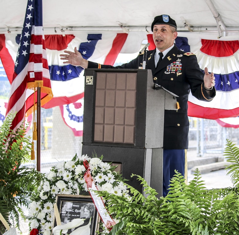 Col. John Lloyd, commander U.S. Army Corps of Engineers Pittsburgh, addressed   more than 150 community members at the visitor center reopening ceremony at the Hannibal Lock and Dam on the Ohio River.