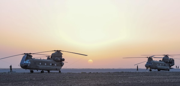 ERBIL, Iraq - CH-47 Chinook helicopters from the B Company, 2-149th General Support Aviation Battalion, Task Force Saber, undergo maintenance and inspections at Erbil, Iraq, July 10, 2017. The CH-47 Chinook provides a vital lift capability to Task Force Saber which increases the capability and mobility of Combined Joint Task Force – Operation Inherent Resolve. CJTF-OIR is the Coalition to defeat ISIS in Iraq and Syria. (U.S. Army photo by Capt. Stephen James)