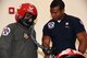 Staff Sgt. Kyle Boddie, U.S. Air Force Thunderbirds aircrew flight equipment technician, tests Juan Alonzo’s breathing in a flight helmet before his flight July 24, 2017, on the Wyoming Air National Guard Base, Cheyenne, Wyo. The pilot and occupant are given a safety brief before the flight to ensure they are prepared for flight and can handle an in-flight emergency. (U.S. Air Force photo by 2d Lt. Nikita Thorpe)