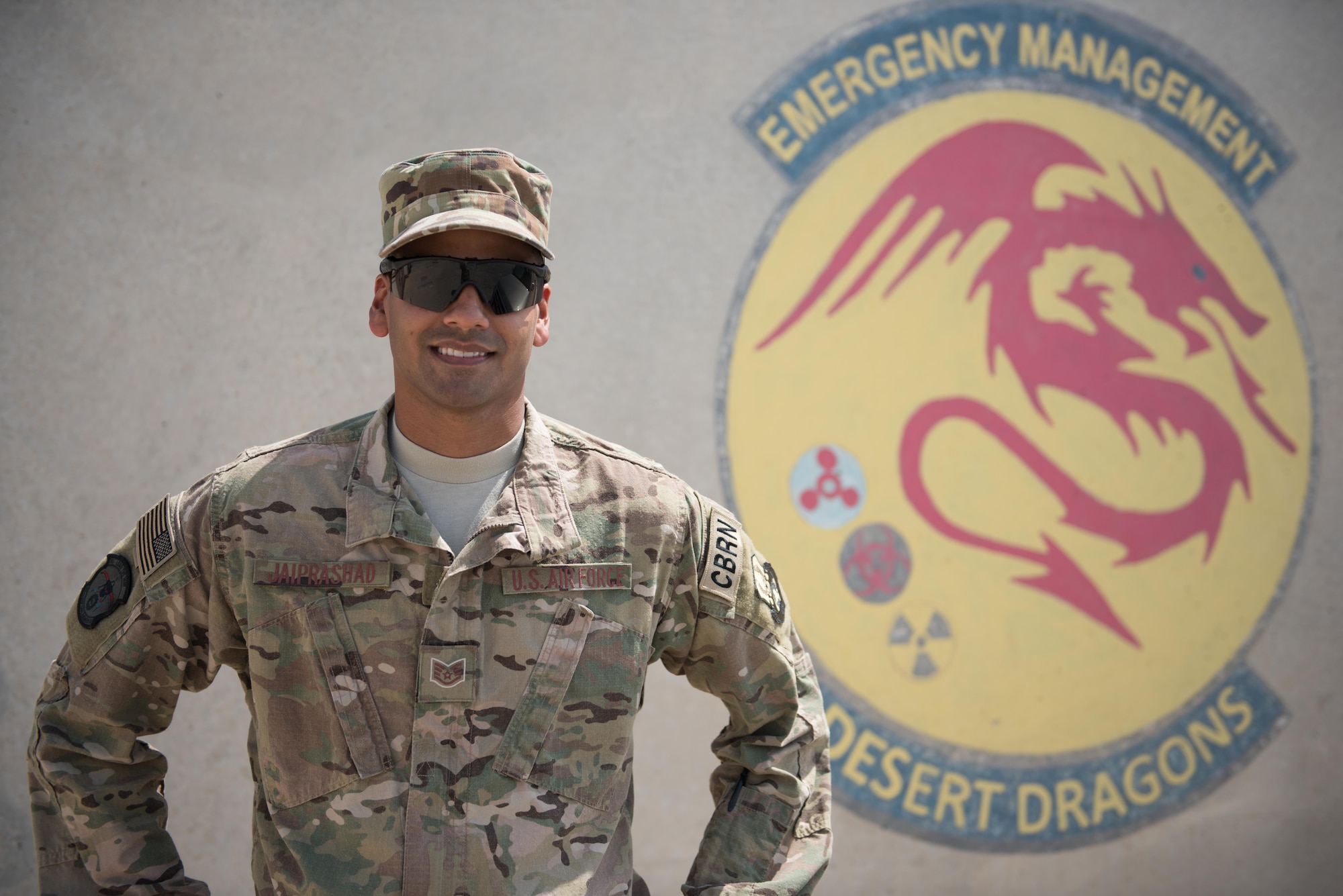 This week's Rock Solid Warrior is Staff Sgt. Rajesh Jaiprashad, a 386th Expeditionary Civil Engineering Squadron, emergency manager, deployed from Homestead Air Reserve Base, Florida. The Rock Solid Warrior program is a way to recognize and spotlight the Airmen of the 386th Air Expeditionary Wing for their positive impact and commitment to the mission. (U.S. Air Force photo by Tech. Sgt. Jonathan Hehnly)