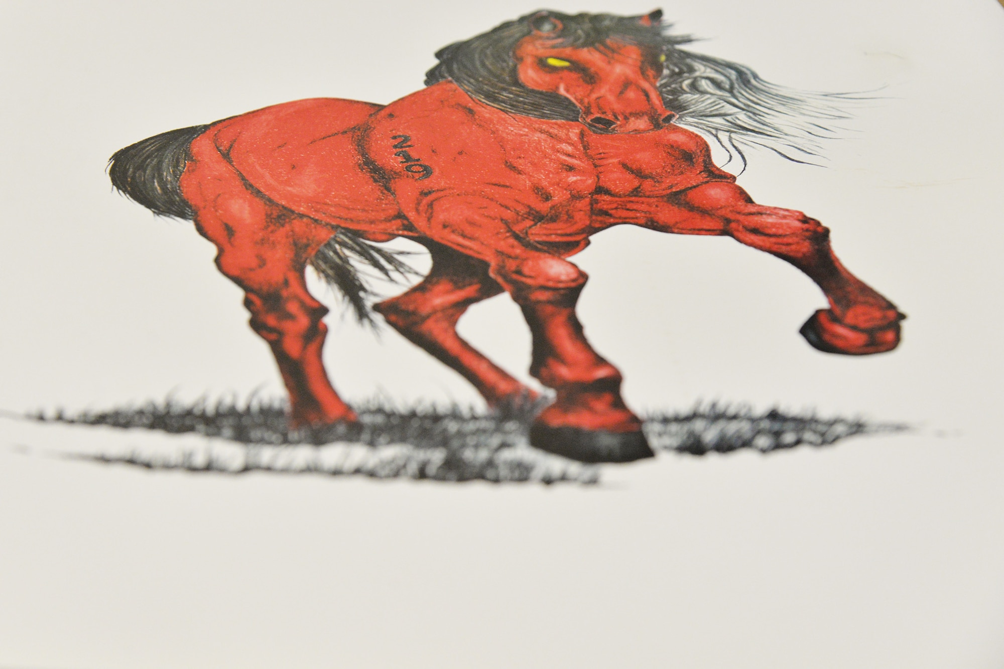 A piece of 219th RED HORSE Squadron memorabilia is displayed July 20, 2017, at Malmstrom Air Force Base, Mont. The 219th RHS was activated Sept. 3, 1997. (U.S. Air Force photo/Airman 1st Class Daniel Brosam)
