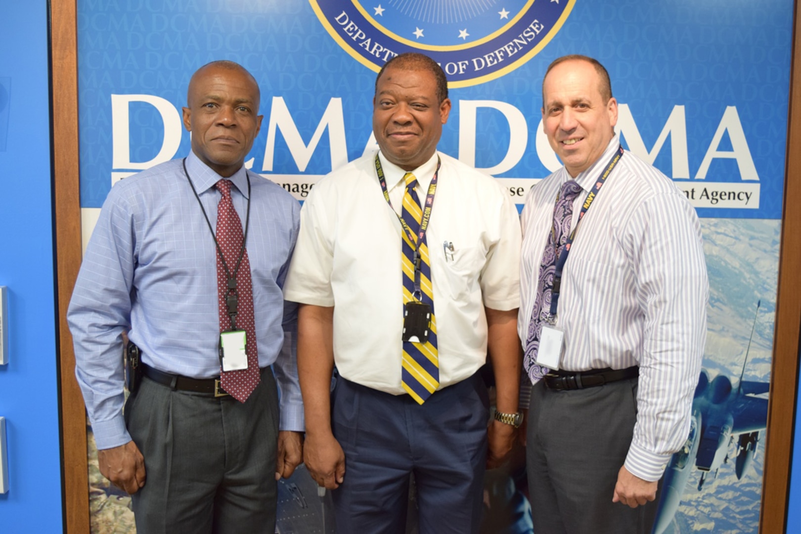 Defense Contract Management Agency Garden City Director Neil Mintz, right, appointed Joseph Cox (middle), Quality Assurance group leader, and Henry Stewart, Quality Assurance team leader, to develop a new leadership training program for supervisors at the contract management office. (DCMA photo by Justin Zaun)