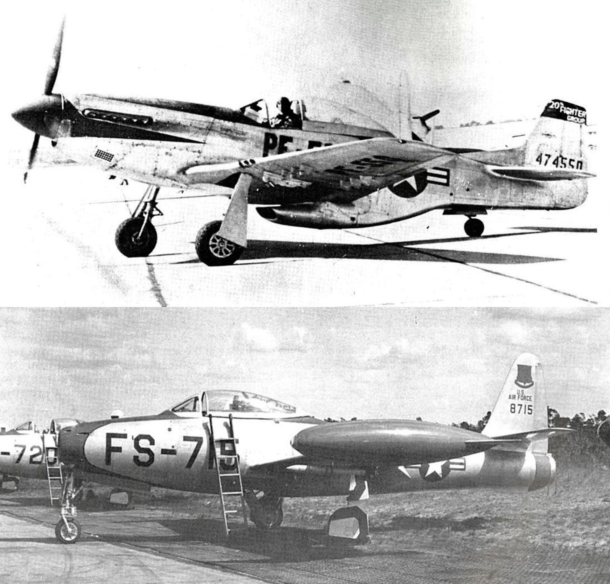 A P-51D Mustang assigned to the 20th Fighter Group (FG) sits on the flightline of Shaw Field, S.C., circa 1946, above, and an F-84 Thunderjet sits on the Shaw flightline, circa 1948. In 1948, the 20th FG, assigned to the 20th Fighter Wing (FW) on Aug. 15, 1947, exchanged its Mustangs for Thunderjets, one of the first aircraft to be powered by a jet engine. 

The 20th FW, created at Shaw Field, July 28, 1947, has not always lowered its landing gear here, with the unit being assigned around the world in places such as Royal Air Force Wethersfield, England, and Langley Air Force Base, Va. However, in 1994, the 20th FW returned to its birthplace at Shaw to fly F-16CJ Fighting Falcons and A/OA-10 Thunderbolts IIs.
