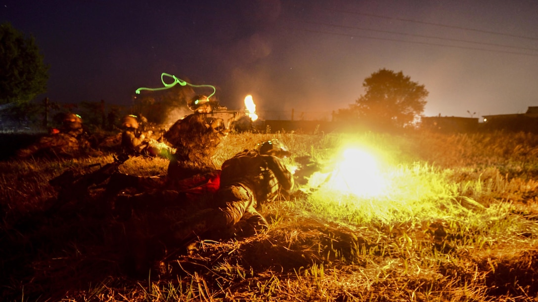 U.S., Italian and Romanian soldiers participate in an exercise to seize an airfield during Saber Guardian 17 at Turzii, Romania, July 24, 2017. The annual exercise aims to assure allies and partners of the enduring U.S. commitment to the collective defense and prosperity of the Black Sea region. Army photo by Sgt. Timothy Pike