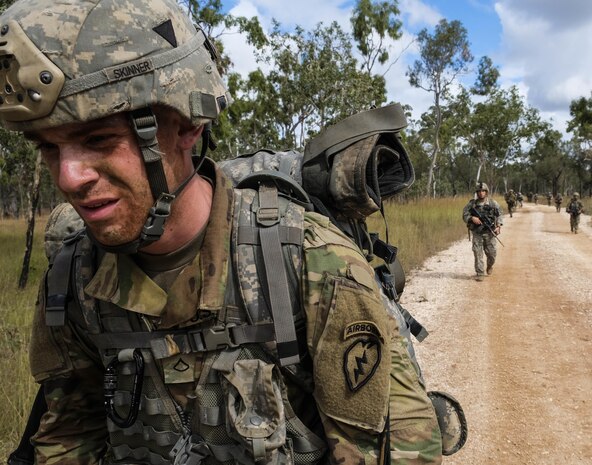 A 6th Brigade Engineer Battalion, 4th Infantry Brigade Combat Team, 25th Infantry Division paratrooper moves out from a fighting position during Exercise Talisman Saber in Shoalwater Bay Training Area, Australia July 14. (U.S. Army Photo by Staff Sgt. Daniel Love)