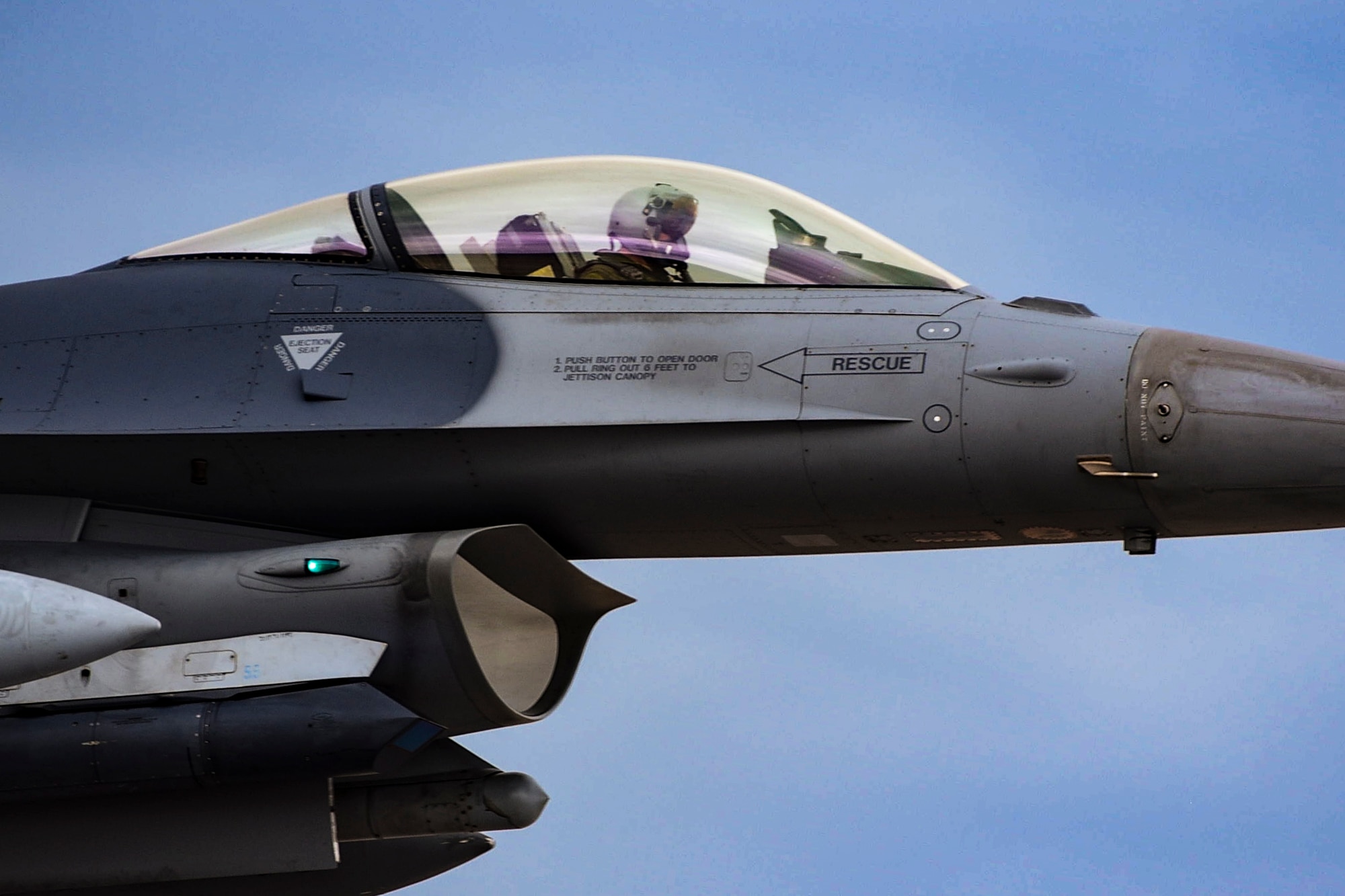 An F-16 Fighting Falcon from the 55th Fighter Squadron, Shaw Air Force Base, S.C., takes off from the runway at Nellis Air Force Base, Nev., during Red Flag 17-3 July 24, 2017. Red Flag 17-3 gives military members an opportunity to experience realistic combat scenarios in a training environment. (U.S. Air Force photo by Airman 1st Class Andrew D. Sarver/Released)