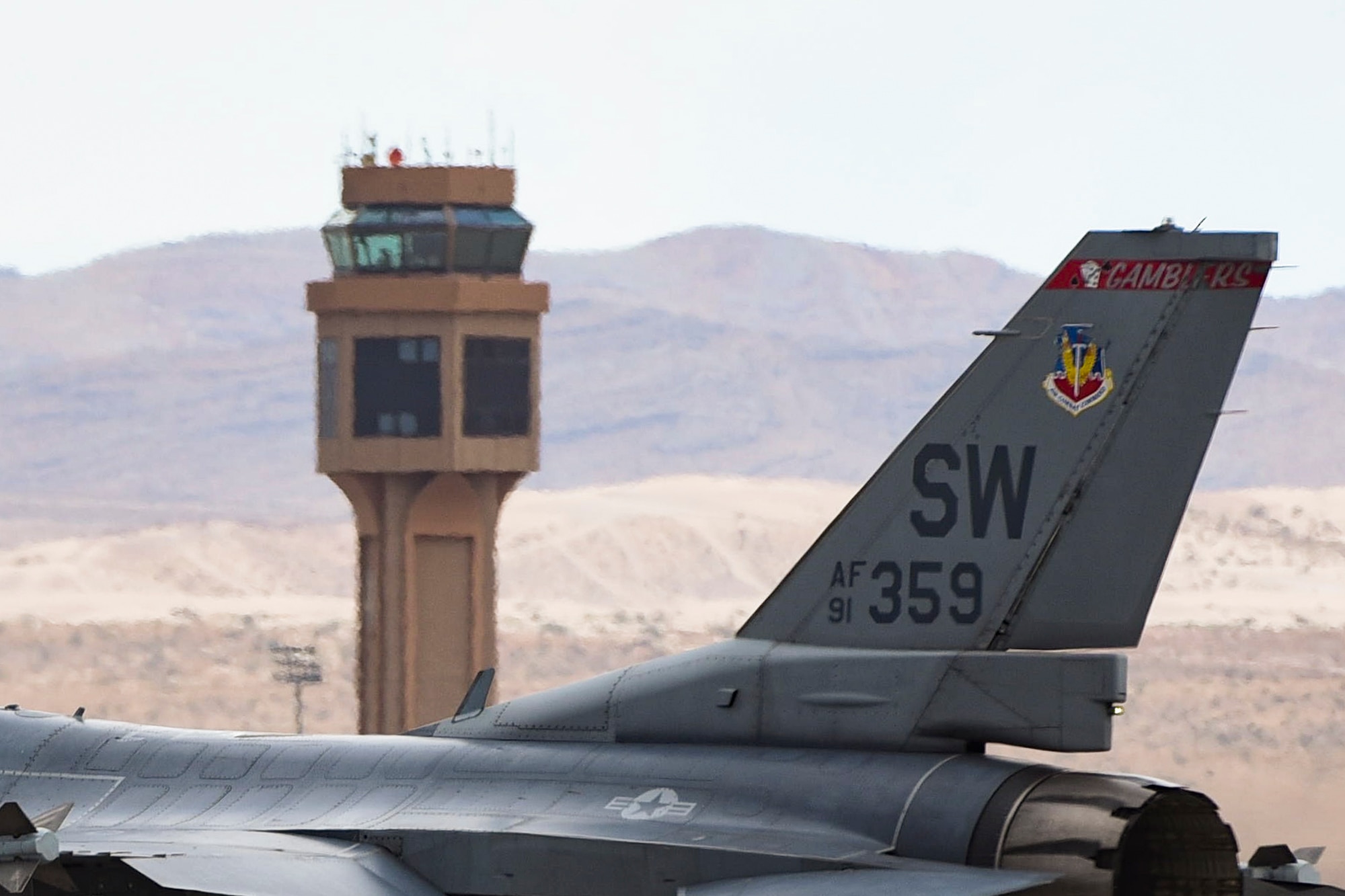 An F-16 Fighting Falcon from the 55th Fighter Squadron, Shaw Air Force Base, S.C., taxis to the runway during Red Flag 17-3 at Nellis Air Force Base, Nev., July 24, 2017. The 55th FS is known as the “Fightin’ Fifty-Fifth”. (U.S. Air Force photo by Airman 1st Class Andrew D. Sarver/Released)