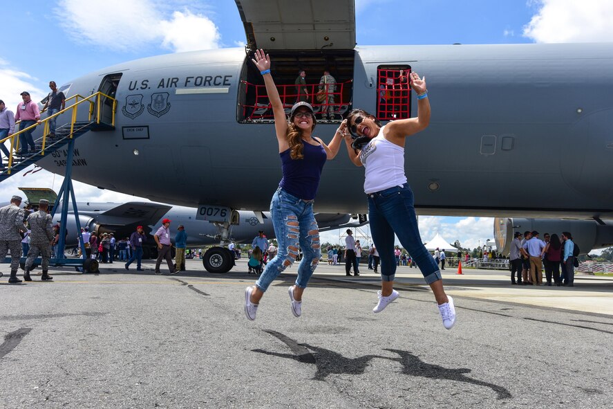 Guests participate in Feria Aeronautica Internacional—Colombia 2017 in Rionegro, Colombia, July 14, 2017. The United States Air Force is participating in the four-day air show with two South Carolina Air National Guard F-16s as static displays, plus static displays of a KC-135, KC-10, along with an F-16 aerial demonstration by the Air Combat Command’s Viper East Demo Team. United States military participation in the air show provides an opportunity to strengthen our military-to-military relationships with regional partners and provides the opportunity to meet with our Colombian air force counterparts and facilitate interoperability, which can be exercised in future cooperation events such as exercises and training. (U.S. Air National Guard photo by Senior Airman Megan Floyd)