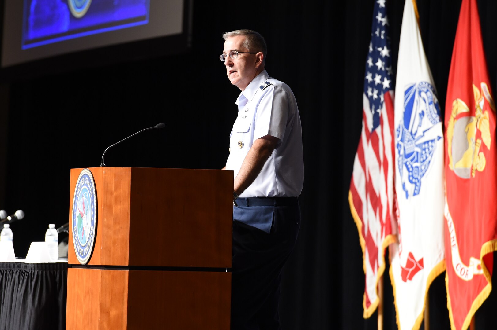 U.S. Air Force Gen. John. E. Hyten, commander of U.S. Strategic Command (USSTRATCOM), welcomes attendees to USSTRATCOM’s  annual Deterrence Symposium at the CenturyLink Center, Omaha, Neb., July 26, 2017. During the two-day symposium, industry, military, governmental, international and academic experts discussed and promoted increased collaboration to address 21st century strategic deterrence.  One of nine Department of Defense unified combatant commands, USSTRATCOM has global strategic missions assigned through the Unified Command Plan that include strategic deterrence, space operations, cyberspace operations, joint electronic warfare, global strike, missile defense, intelligence, and analysis and targeting. 