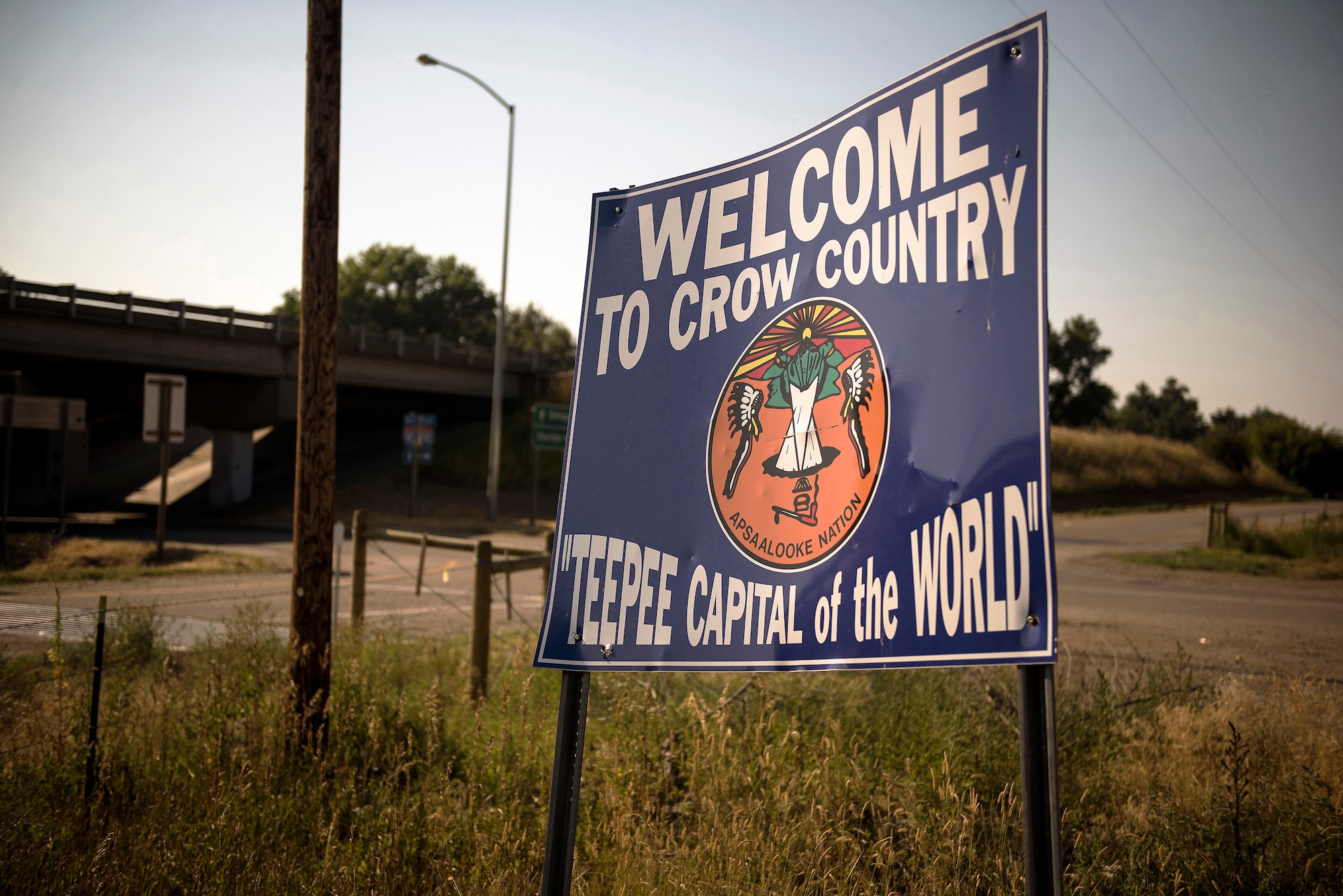 A welcome sign is pictured in Crow Agency, Mont., July 24, 2017. The 182nd Civil Engineer Squadron, Illinois Air National Guard, traveled to Montana to help build homes for Native American veterans as part of the Department of Defense’s Innovative Readiness Training civil-military relations program. (U.S. Air National Guard photo by Tech. Sgt. Lealan Buehrer)