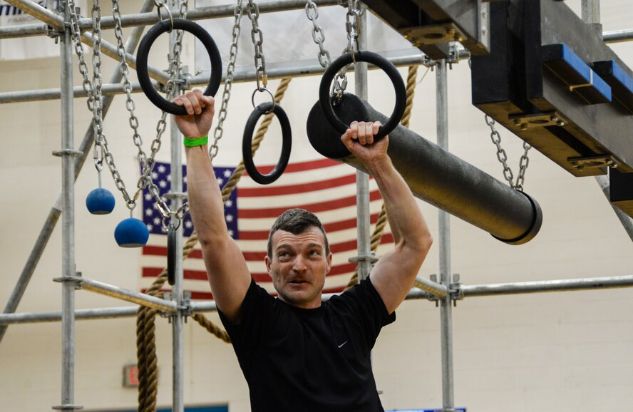 A Team Scott member participates in the Alpha Warrior challenge obstacle course. The event took place July 18-19 at the James Sports Center.
(U.S. Air Force photo by Senior Airman Melissa Estevez)