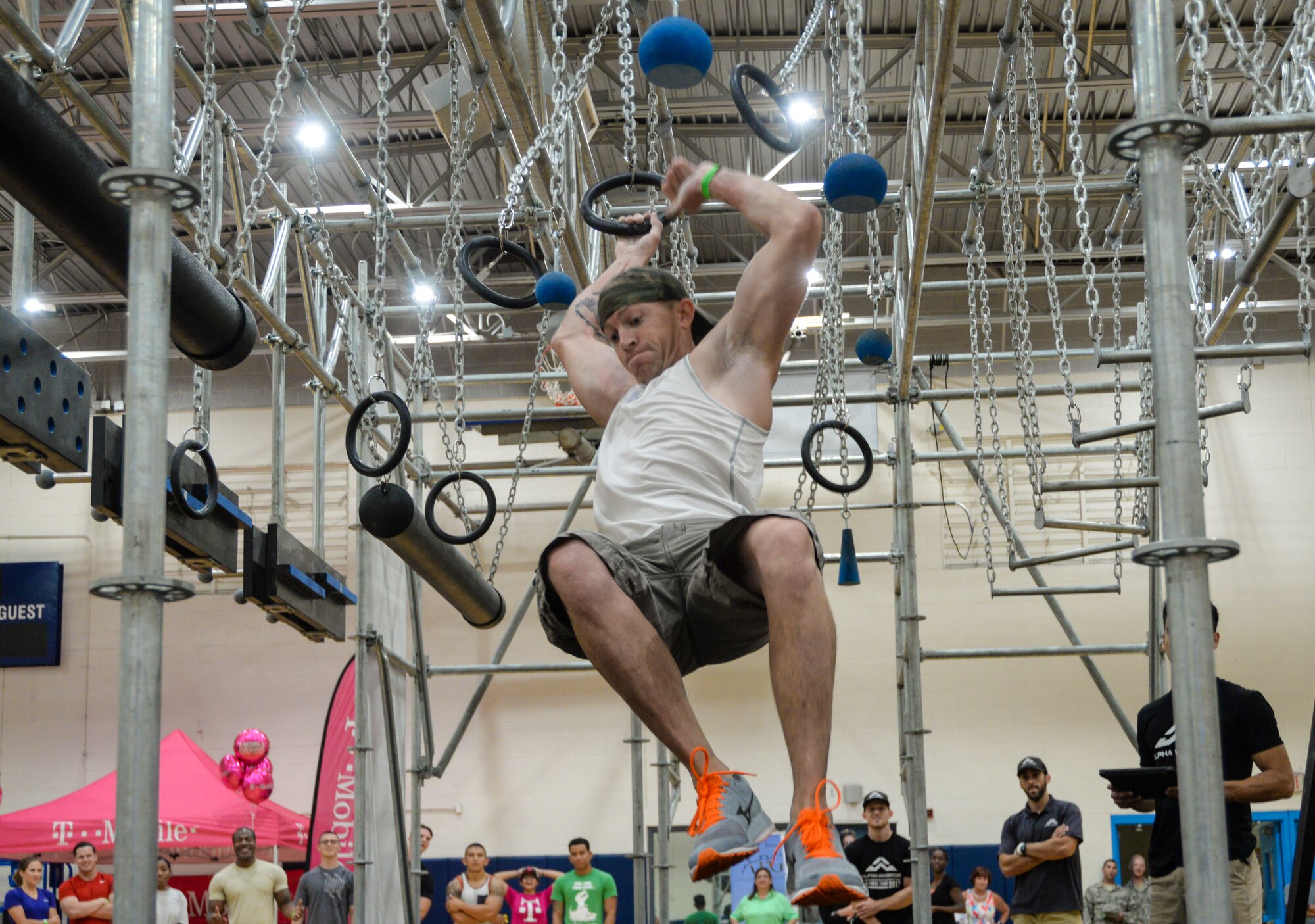 A Team Scott member participates in the Alpha Warrior challenge obstacle course. The event took place July 18-19 at the James Sports Center.
(U.S. Air Force photo by Senior Airman Melissa Estevez)
