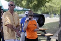 FORT EUSTIS, Va. – Lt. Tracy Culbert, communications officer, Joint Task Force Civil Support speaks during the JTF-CS Family Day picnic, July 21, 2017. JTF-CS provides command and control for designated Department of Defense specialized response forces to assist local, state, federal and tribal partners in saving lives, preventing further injury, and providing critical support to enable community recovery. (Official DOD Photo by MC2 Benjamin Liston/RELEASED)