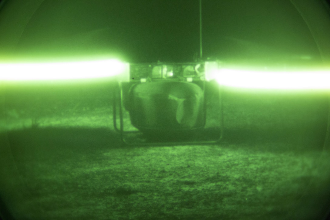 A Joint Tactical Aerial Resupply Vehicle (JTARV) goes through pre-flight checks at a launch site during 1st Marine Raider Support Battalion, U.S. Marine Corps Forces, Special Operations Command, training readiness exercise aboard Marine Corps Base Camp Pendleton, Calif., July 11, 2017. The JTARV, which is in the developmental phase, is a lightweight autonomous vehicle which provides an aerial resupply capability for immediate support to operational units. It was being tested as a resupply platform for machine-gun sustainment training with a cargo unmanned logistics system (C-ULS)