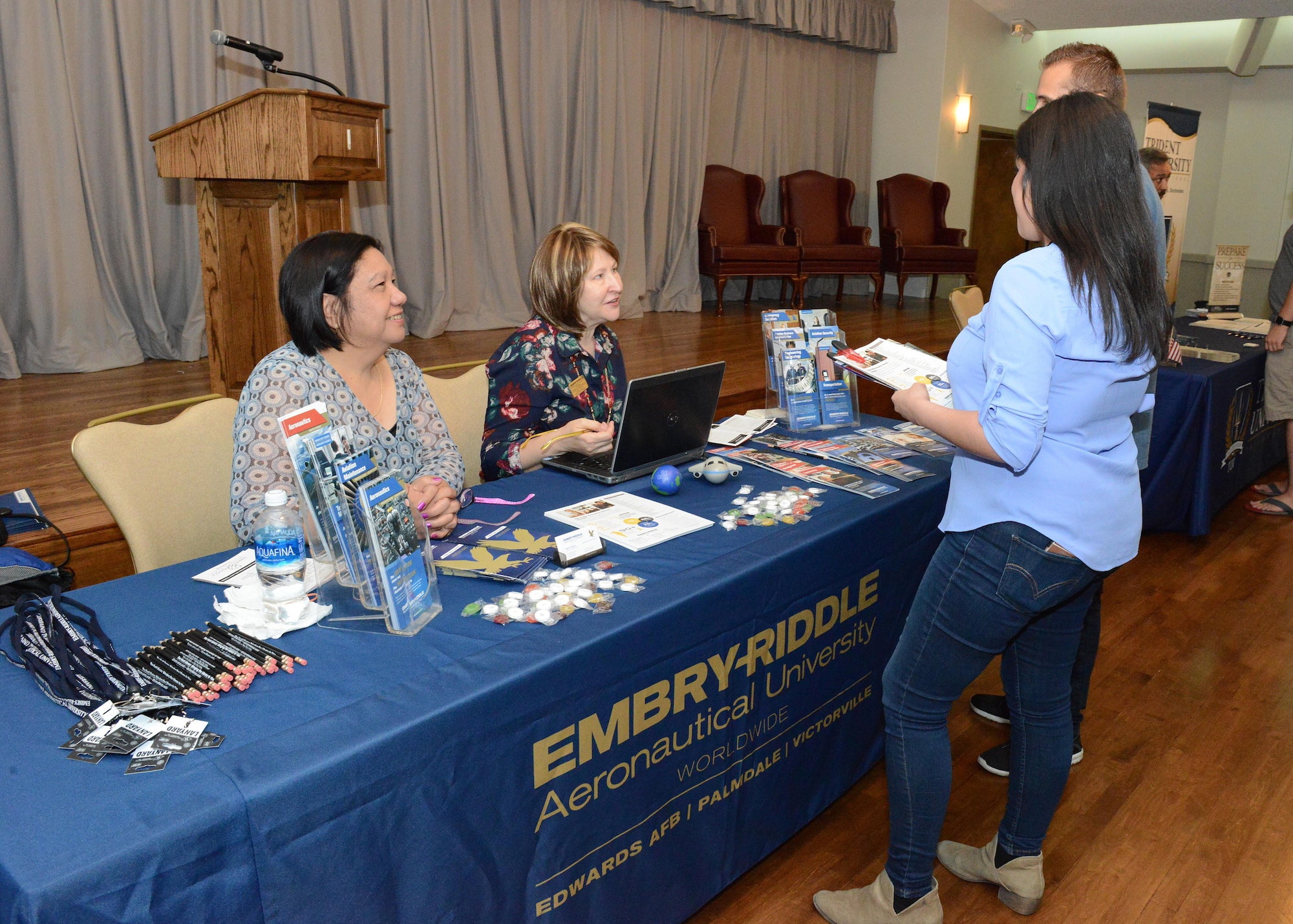 The Edwards Education Center hosted its annual Education Fair July 26 at Club Muroc. Dozens of colleges and universities came out to offer their services to Airmen, civilians and contractors alike who are interested in continuing their education. (U.S. Air Force photo by Kenji Thuloweit)