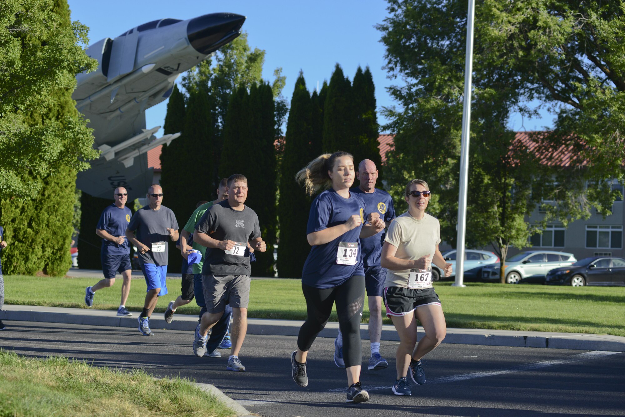 Kingsley Field members compete in the Sentry Eagle 5K run/walk July 20, 2017, at Kingsley Field in Klamath Falls, Ore. The race was also part of the Blue Zones Project ribbon cutting ceremony which designated Kingsley Field as a Blue Zones Project Approved Worksite and was followed by the Sentry Eagle 5K run/walk. The Blue Zones Project encourages changes in communities that lead to healthier options. (U.S. Air National Guard photo by Staff Sgt. Riley Johnson)