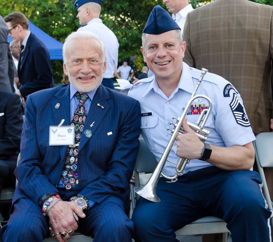 Among those honored last week at the Heritage to Horizons concert was Dr. Buzz Aldrin, who is also a retired U.S. Air Force Colonel. He graciously posed for a picture with our very own CMSgt. Kevin Burns. (U.S. Air Force photos/CMSgt Bob Kamholz/released)
