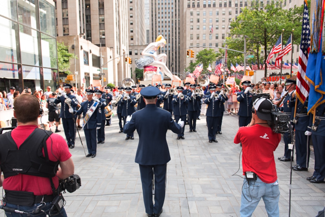 The Ceremonial Brass made their annual trip to New York to play on the Today Show on the morning of July 4, led by Colonel Lang. Happy Birthday, America! (U.S. Air Force photos/CMSgt Kamholz/released)