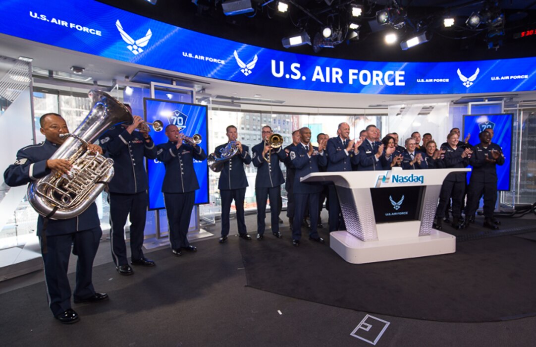 Here is the Ceremonial Brass Quintet performing a the opening of the NASDAQ on July 3. The most patriotic opening all year! (U.S. Air Force photos/CMSgt Bob Kamholz/released)