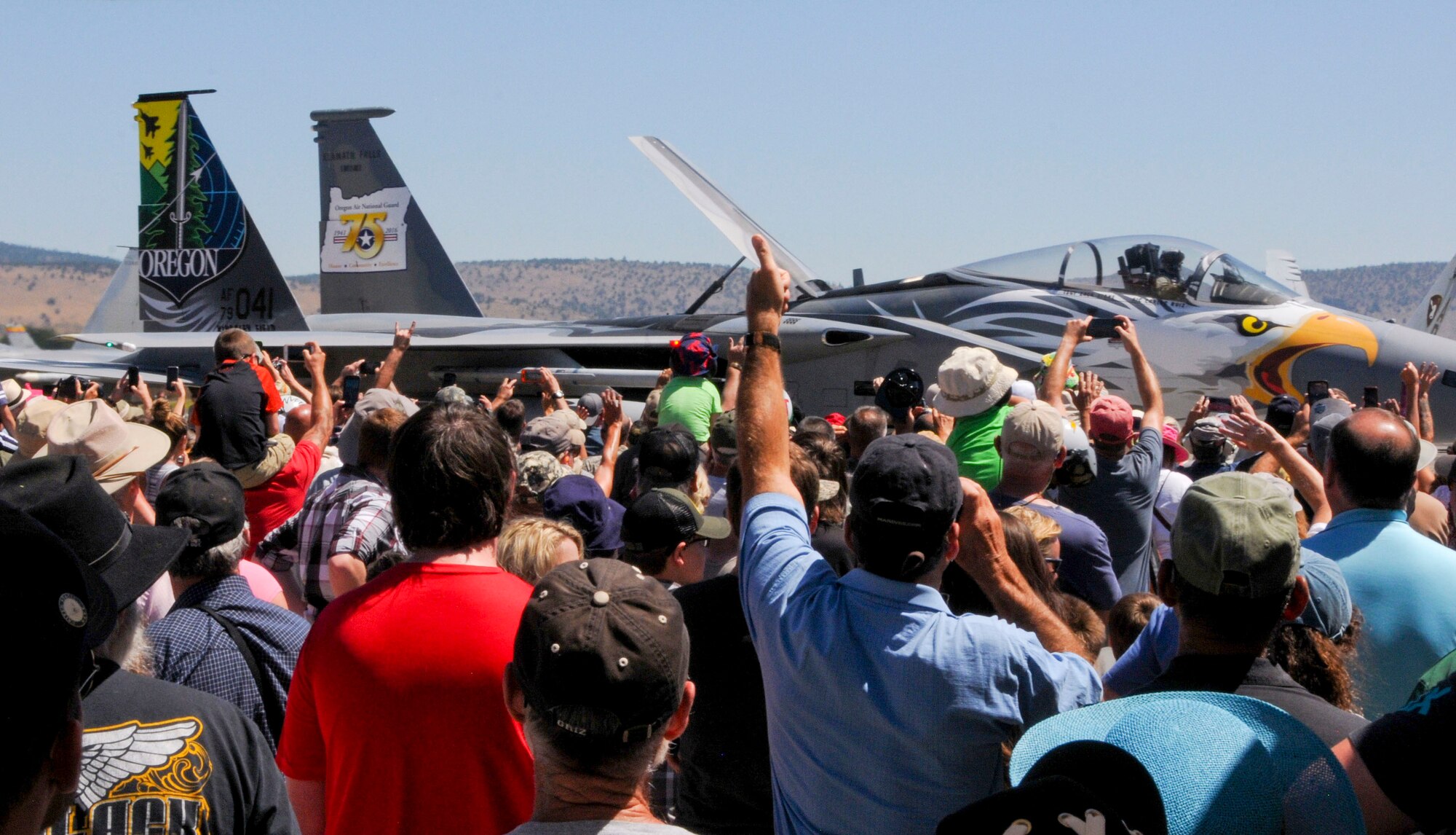 A U.S. Air Force pilot, 173rd Fighter Wing, prepares to taxi onto the runway during the Sentry Eagle exercise, July 22, 2017, at Kingsley Field, Ore. The Sentry Eagle Exercise was conducted simultaneously with an open house event open to the public. This year's exercise involved F-15s, F-16s, F-18s, and F-35s. (U.S. Air National Guard photo by Staff Sgt. Penny Snoozy)
