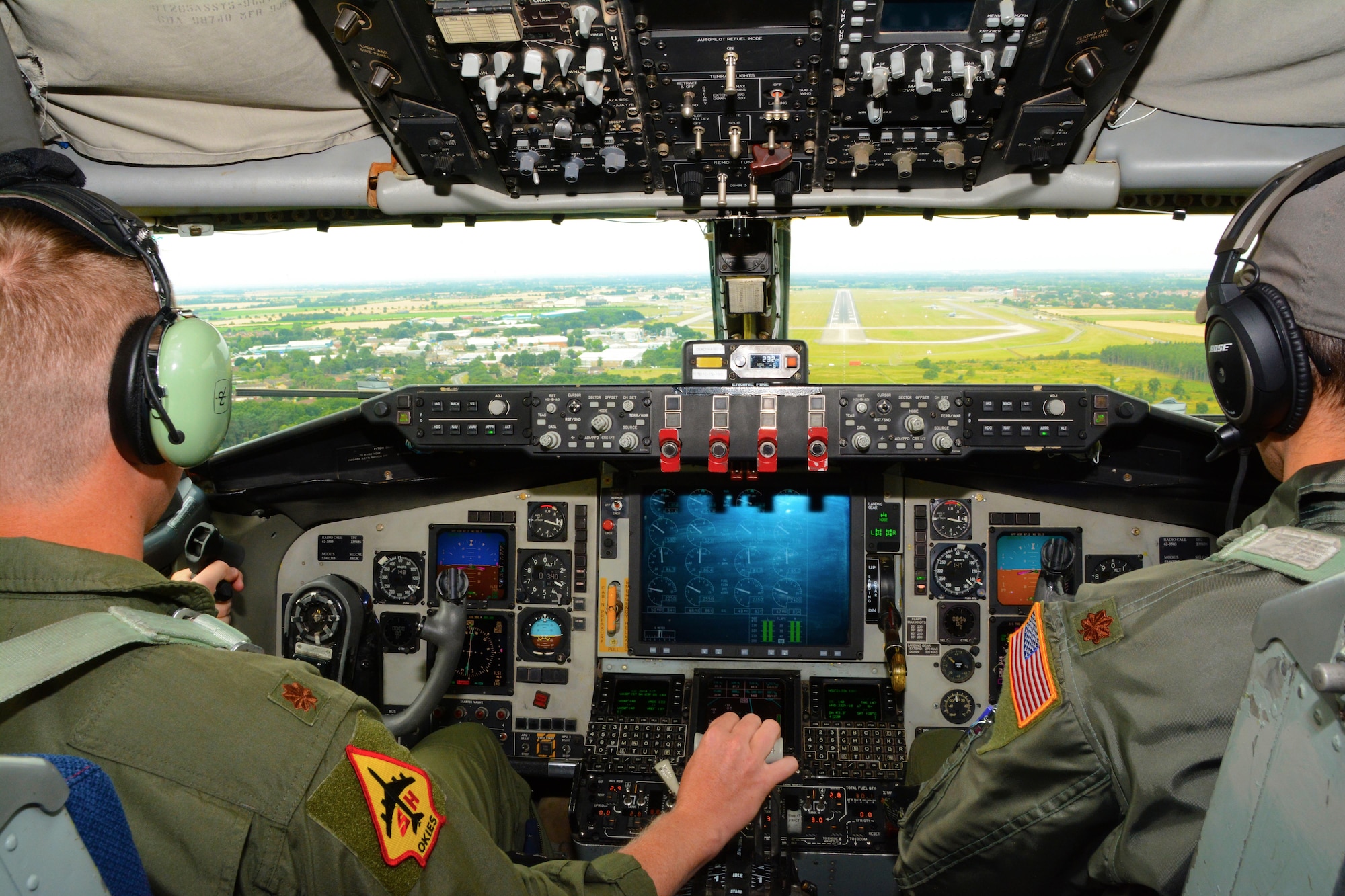 Reserve Citizen Airmen from the 465th Air Refueling Squadron at Tinker Air Force Base, Okla., prepare to land a KC-135R Stratotanker at RAF Mildenhall, England, July 15, 2017. In a long-standing total force partnership between Air Force Reserve Command and U.S. Air Forces in Europe, members of the 507th Air Refueling Wing are supporting Operation Atlantic Resolve and augmenting the 100th Air Refueling Wing here July 1-29, 2017. (U.S. Air Force photo/Tech. Sgt. Lauren Gleason)