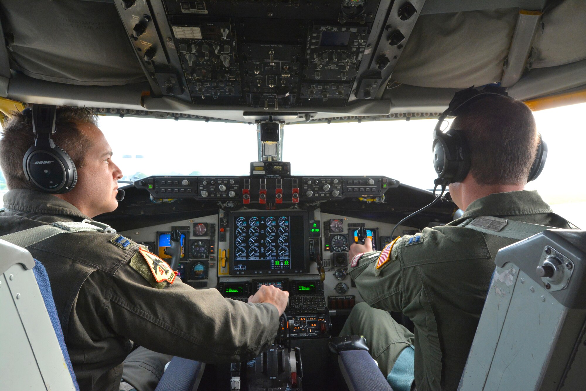 Total Force Airmen from the 465th Air Refueling Squadron at Tinker Air Force Base, Okla., prepare a KC-135R Stratotanker for a refueling operation for a flight of F-15 Eagles assigned to RAF Lakenheath, England, July 19, 2017. In a long-standing total force partnership between the Air Force Reserve Command and U.S. Air Forces in Europe, members of the 507th Air Refueling Wing are augmenting the 100th Air Refueling Wing July 1-29, 2017, to provide KC-135R air refueling support to the European theater of operations. (U.S. Air Force photo/Tech Sgt. Lauren Gleason)