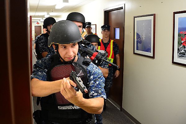 Pacific Missile Range Facility at Barking Sands security forces participate in an active shooter exercise during Citadel Pacific 16. Navy photo by MC2 Mathew Diendorf