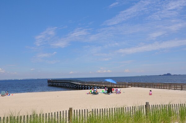 The Port Monmouth, New Jersey  shoreline was built up and widened and a fishing pier extended as part of the Port Monmouth Flood Risk Management Project in Port Monmouth, New Jersey. 