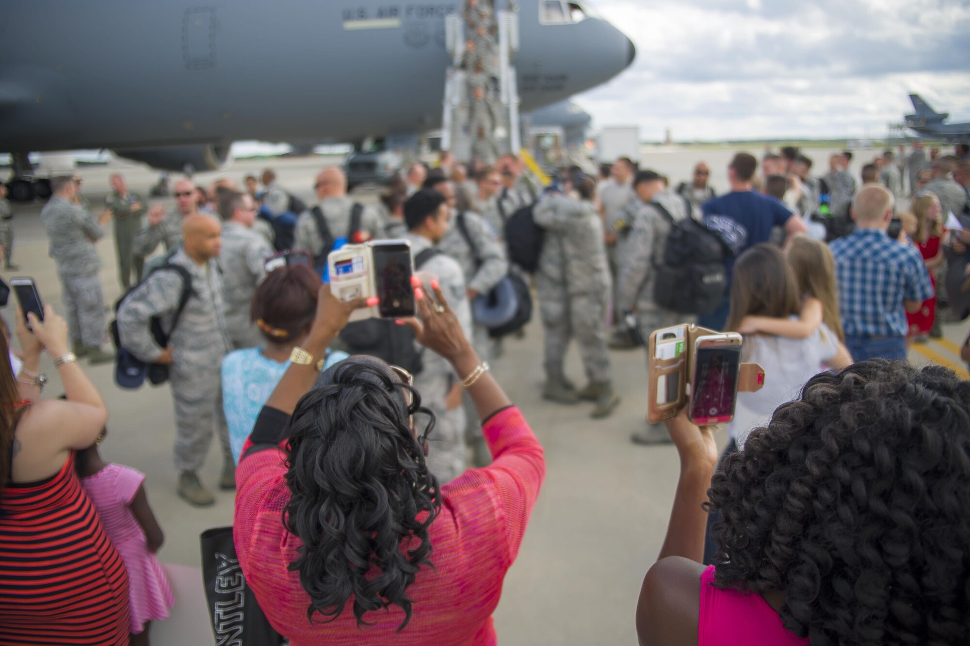 514th Air Mobility Wing air crew and maintainers returned from their respective two-month and four-month deployments to Southwest Asia July 26. (U.S. Air Force photo by Christian DeLuca/released)