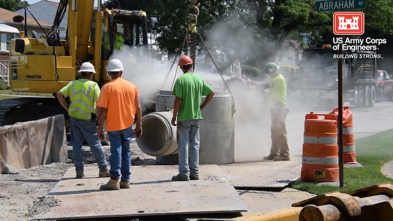 Contractors working on an environmental infrastructure project in Parma, Ohio on July 19, 2017.