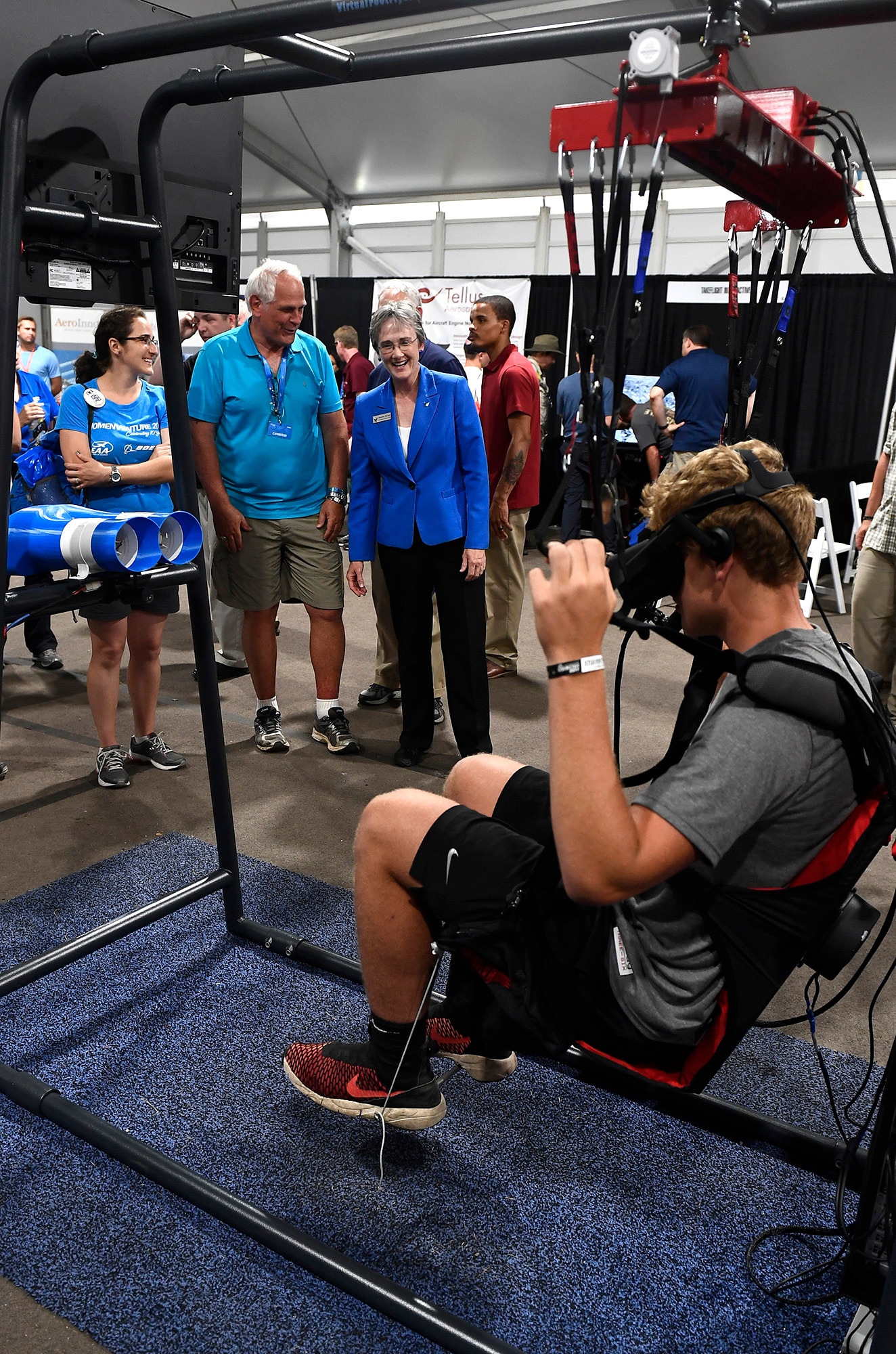 Secretary of the Air Force Heather Wilson learns about innovative development using virtual reality during the Experimental Aircraft Association's AirVenture 2017 in Oshkosh, Wisc., July 26, 2017. (U.S. Air Force photo/Scott M. Ash)