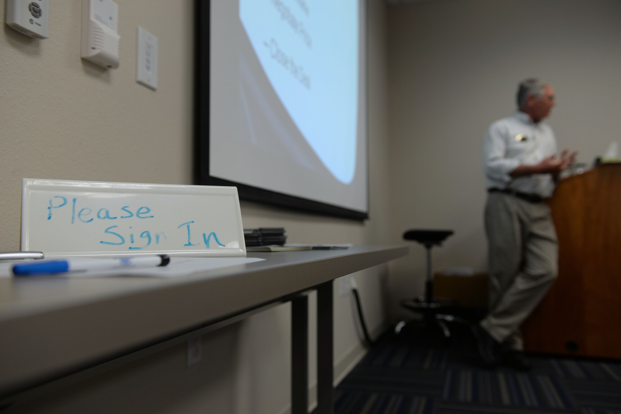 Richard Tomaskovic, 19th Force Support Squadron community readiness consultant, teaches a car buying class July 25, 2017, at Little Rock Air Force Base, Ark. The class offers information on the various aspects and process of buying a car. (U.S. Air Force photo by Airman Rhett Isbell)