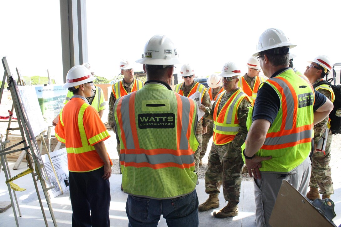 Honolulu District hosted an on-site update July 26 on the overall construction of U.S. Army Pacific Mission Command Facility (MCF) and the MCF Phase 2 project for the Chief of Engineers Lt. Gen. Todd T. Semonite. 