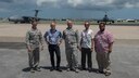 Peach Aviation Limited officials and U.S. Air Force 18th Operations Support Squadron airfield personnel stand for a group photo July 27, 2017, at Kadena Air Base. Peach Aviation executive vice president, José Oller, visited Kadena to personally thank flightline Airmen and contractors for their performance in handling a 12-aircraft diversion from Naha Airport.  Mr. Oller was a passenger aboard one of the flights that landed at Kadena. (U.S. Air Force photo by Staff Sgt. Peter Reft)