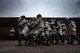 U.S. Airmen assigned to the 86th Security Forces Squadron perform formation maneuvers during confrontational management training at the 86th SFS training section on Ramstein Air Base, Germany, July 25, 2017. The security forces Airmen practiced formations repeatedly until they felt confident doing them in a real world event. (U.S. Air Force photo by Senior Airman Devin Boyer)
